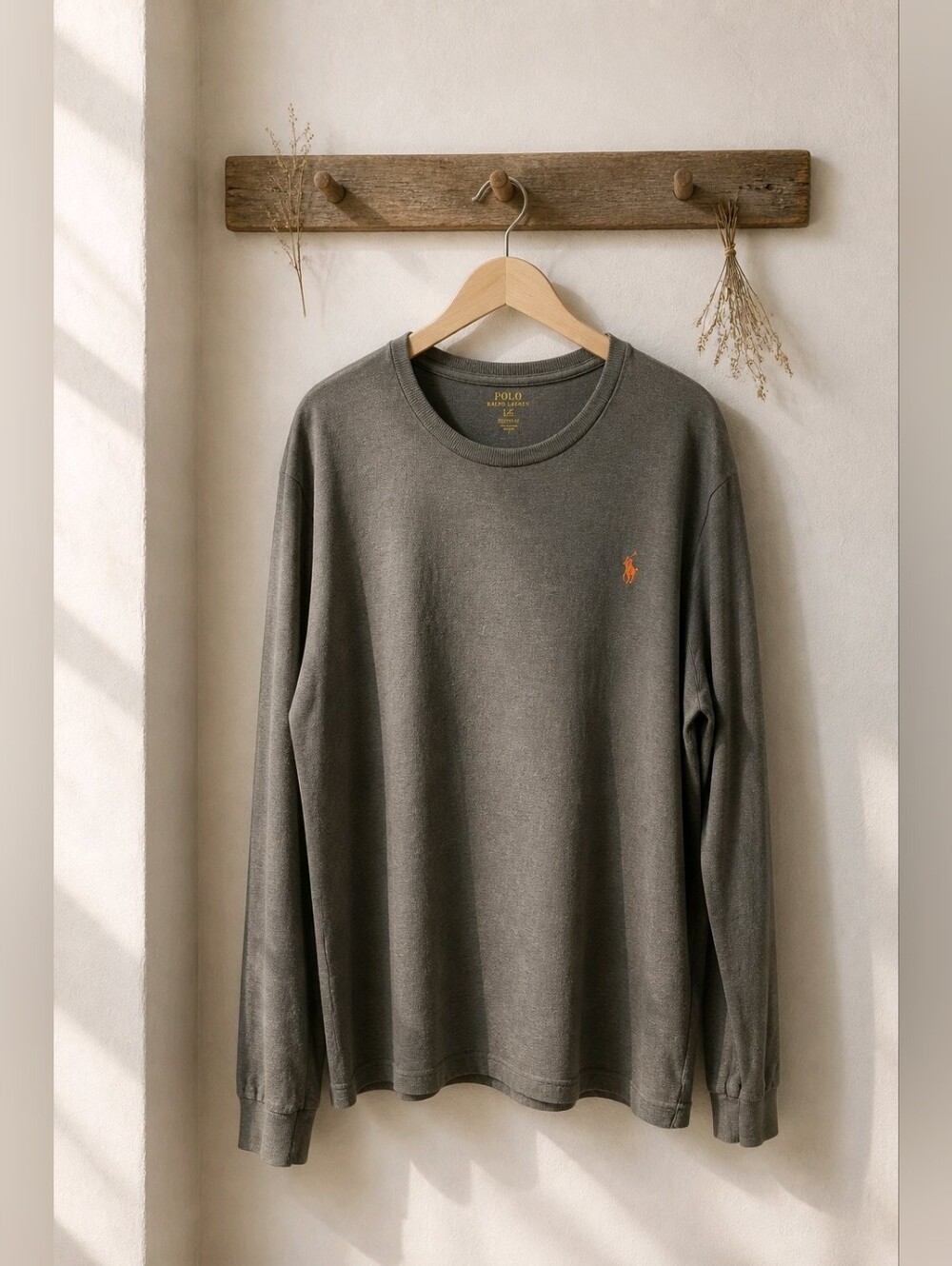 Polo by Ralph Lauren Men's Olive Green Long-Sleeve Crewneck w/Orange Pony Sz XXL